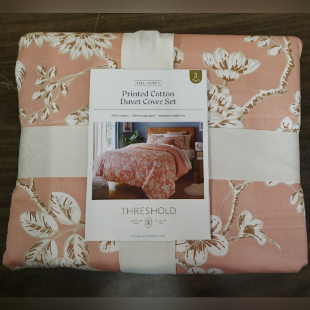 Threshold Lt Pink Floral Duvet Cover Cotton/Sateen NEW